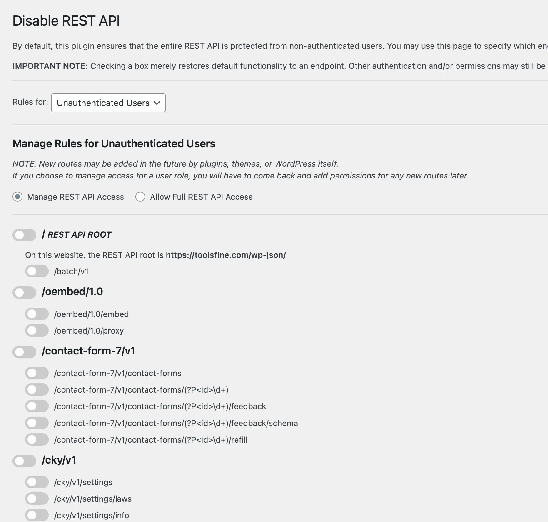 Disable rest api setting 01